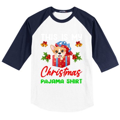 This Is My Christmas Pajamas Lighting Santa Corgi Dog Xmas Gift Baseball Sleeve Shirt