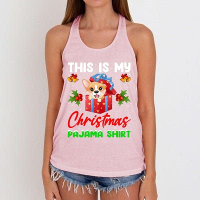 This Is My Christmas Pajamas Lighting Santa Corgi Dog Xmas Gift Women's Knotted Racerback Tank