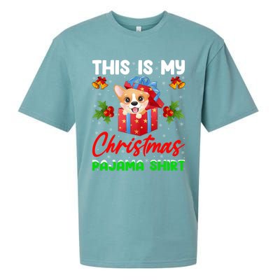 This Is My Christmas Pajamas Lighting Santa Corgi Dog Xmas Gift Sueded Cloud Jersey T-Shirt