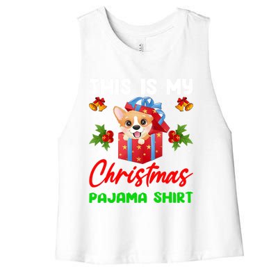 This Is My Christmas Pajamas Lighting Santa Corgi Dog Xmas Gift Women's Racerback Cropped Tank