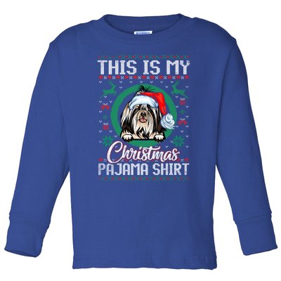 This Is My Christmas Pajama Gift Santa Shih Tzu Gift Toddler Long Sleeve Shirt