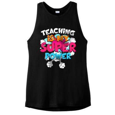 Teaching Is My Super Power Teacher League Lessons Ladies PosiCharge Tri-Blend Wicking Tank