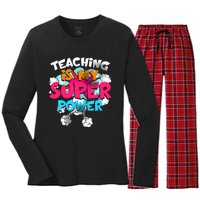 Teaching Is My Super Power Teacher League Lessons Women's Long Sleeve Flannel Pajama Set 