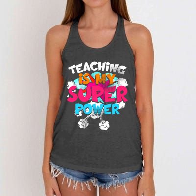 Teaching Is My Super Power Teacher League Lessons Women's Knotted Racerback Tank