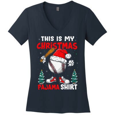 This Is My Christmas Baseball Pajama For Women's V-Neck T-Shirt