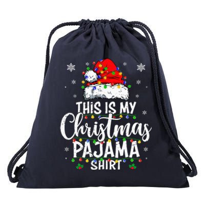 This Is My Christmas Pajama Lights Drawstring Bag