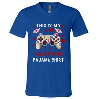 This Is My Valentine Pajama Valentine Gift Gamer Funny Gift Cool Gift V-Neck T-Shirt