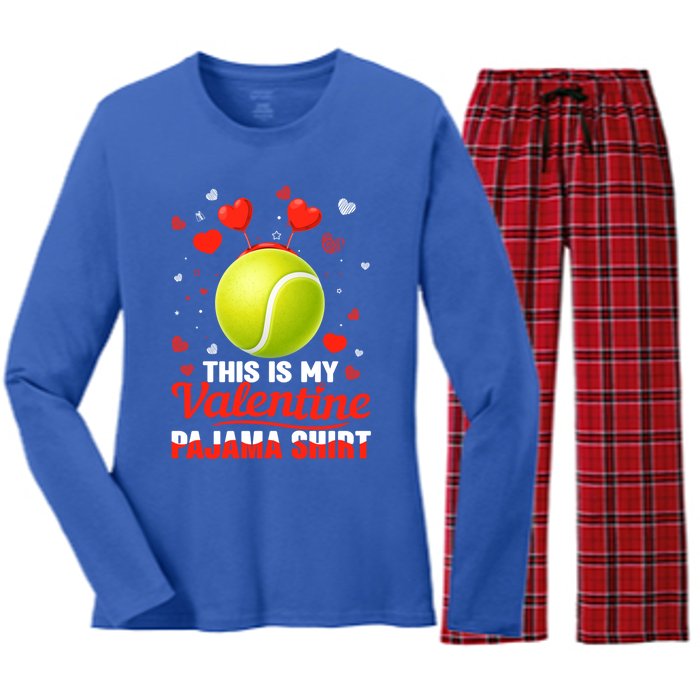 This Is My Valentine Pajama Funny Gift Headband Tennis Players Cute Gift Women's Long Sleeve Flannel Pajama Set 