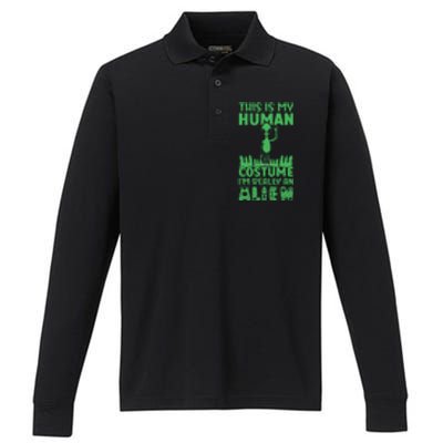 This is My Human Costume I'm Really Alien Weird Funny Performance Long Sleeve Polo