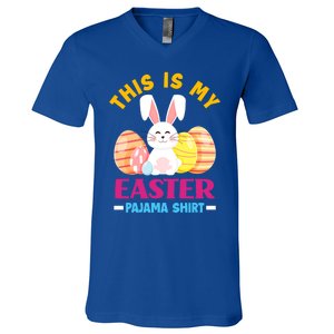 This Is My Easter Pajama Funny Gift Cute Easter Bunny Easter Eggs Gift V-Neck T-Shirt