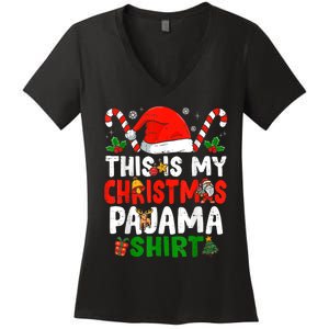 This Is My Christmas Pajama Xmas Family Matching Funny Women's V-Neck T-Shirt