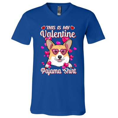 This Is My Valentine Pajama Gift Corgi Lovers Gift V-Neck T-Shirt