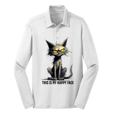 This Is My Happy Face Cat Funny Silk Touch Performance Long Sleeve Polo