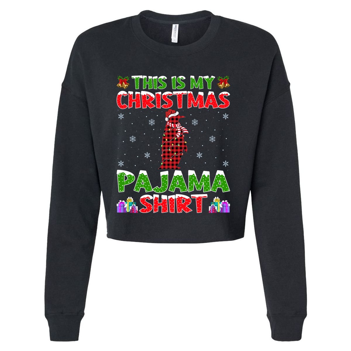 This Is My Christmas Pajamas Buffalo Plaid Penguin Christmas Gift Cropped Pullover Crew