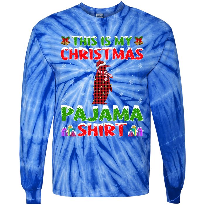 This Is My Christmas Pajamas Buffalo Plaid Penguin Christmas Gift Tie-Dye Long Sleeve Shirt