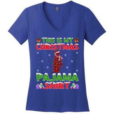 This Is My Christmas Pajamas Buffalo Plaid Penguin Christmas Gift Women's V-Neck T-Shirt