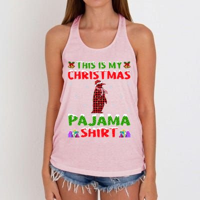 This Is My Christmas Pajamas Buffalo Plaid Penguin Christmas Gift Women's Knotted Racerback Tank