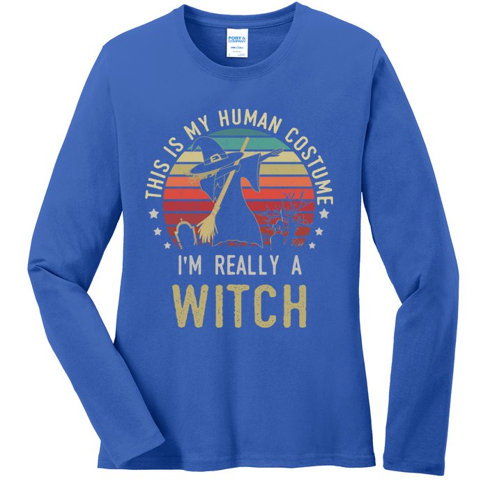 This Is My Hu Costume IM Really A Witch Retro Vintage Gift Ladies Long Sleeve Shirt