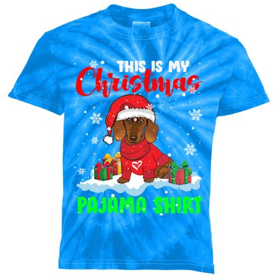 This Is My Christmas Pyjama Funny Gift Christmas Santa Dachshund Cool Gift Kids Tie-Dye T-Shirt