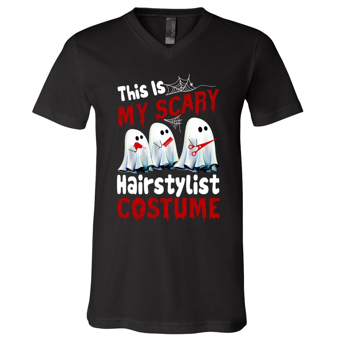 This Is My Scary Hairstylist Costume Funny Halloween Ghosts V-Neck T-Shirt