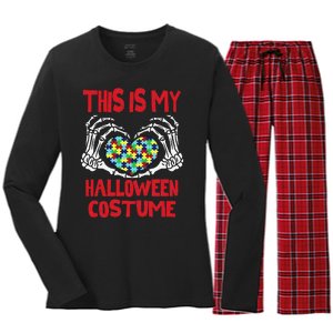 This Is My Halloween Costume Skeleton Hands Autism Awareness Women's Long Sleeve Flannel Pajama Set 