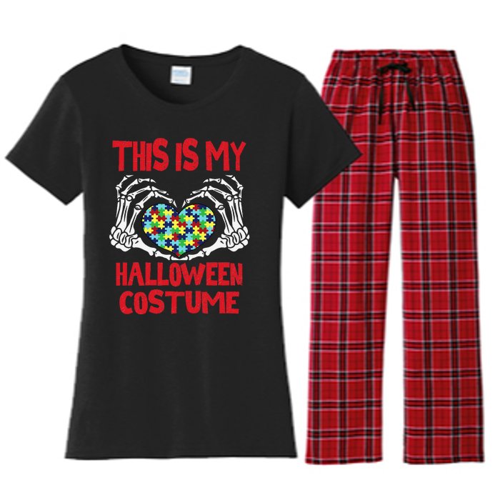 This Is My Halloween Costume Skeleton Hands Autism Awareness Women's Flannel Pajama Set