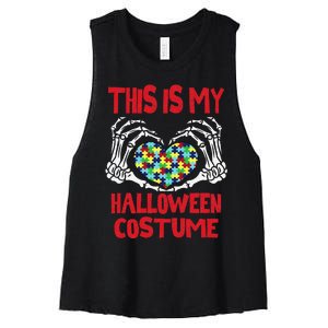 This Is My Halloween Costume Skeleton Hands Autism Awareness Women's Racerback Cropped Tank