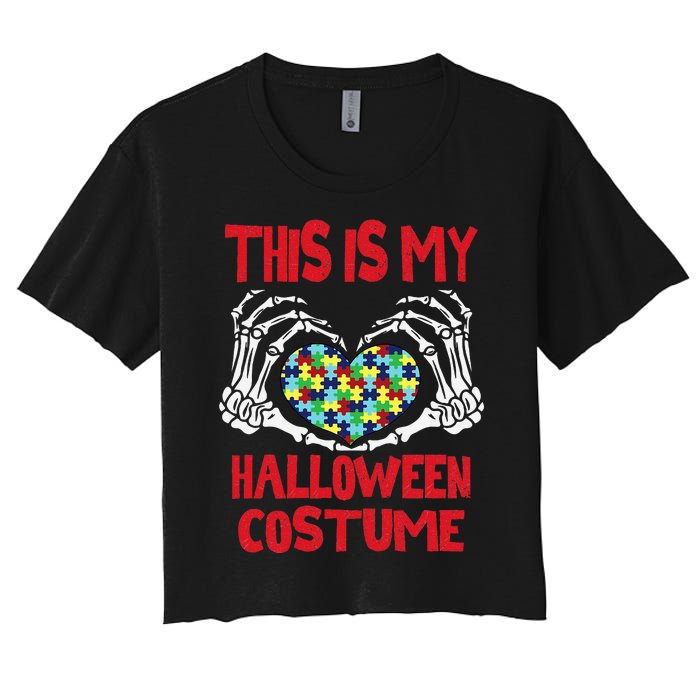 This Is My Halloween Costume Skeleton Hands Autism Awareness Women's Crop Top Tee