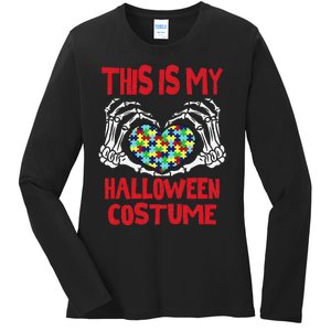 This Is My Halloween Costume Skeleton Hands Autism Awareness Ladies Long Sleeve Shirt