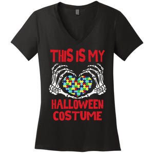 This Is My Halloween Costume Skeleton Hands Autism Awareness Women's V-Neck T-Shirt