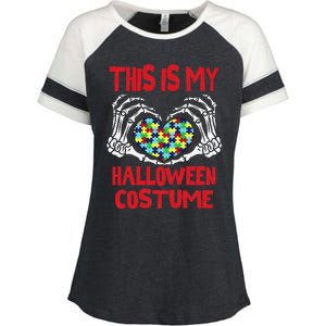 This Is My Halloween Costume Skeleton Hands Autism Awareness Enza Ladies Jersey Colorblock Tee