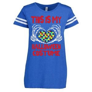 This Is My Halloween Costume Skeleton Hands Autism Awareness Enza Ladies Jersey Football T-Shirt