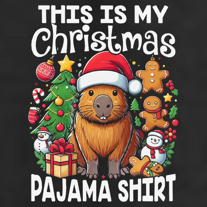 This Is My Christmas Pajama Funny Capybara Xmas Pjs 7 Panel Mesh Trucker Snapback Hat