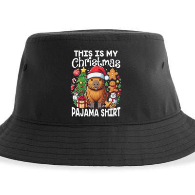 This Is My Christmas Pajama Funny Capybara Xmas Pjs Sustainable Bucket Hat
