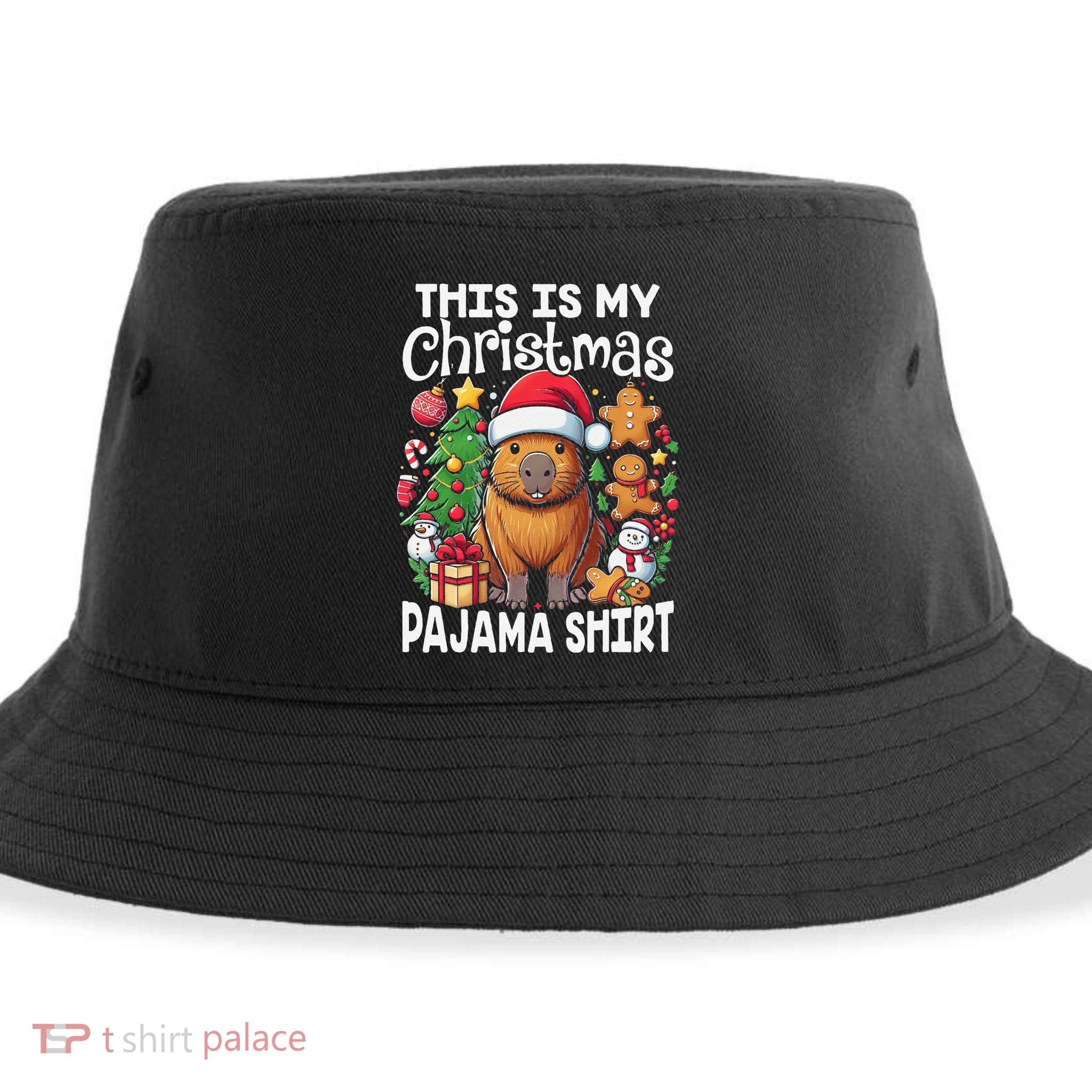 This Is My Christmas Pajama Funny Capybara Xmas Pjs Sustainable Bucket Hat