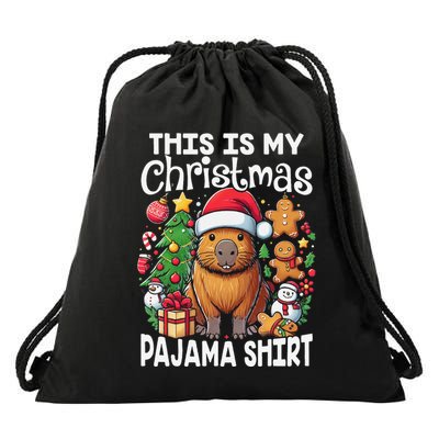 This Is My Christmas Pajama Funny Capybara Xmas Pjs Drawstring Bag