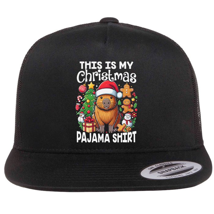 This Is My Christmas Pajama Funny Capybara Xmas Pjs Flat Bill Trucker Hat