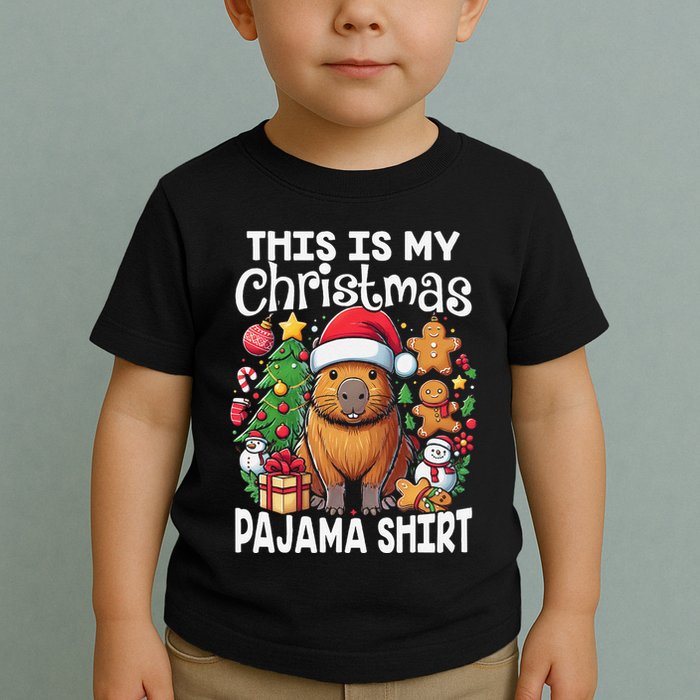 This Is My Christmas Pajama Funny Capybara Xmas Pjs Toddler T-Shirt