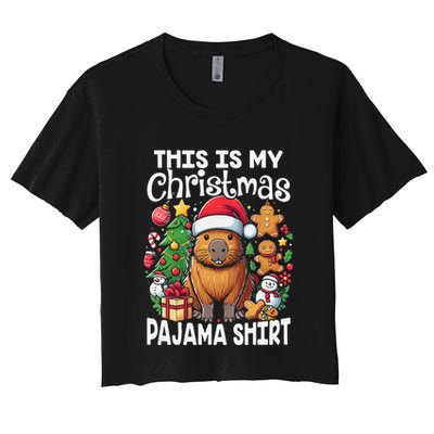 This Is My Christmas Pajama Funny Capybara Xmas Pjs Crop Top