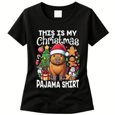This Is My Christmas Pajama Funny Capybara Xmas Pjs Womens T-Shirt