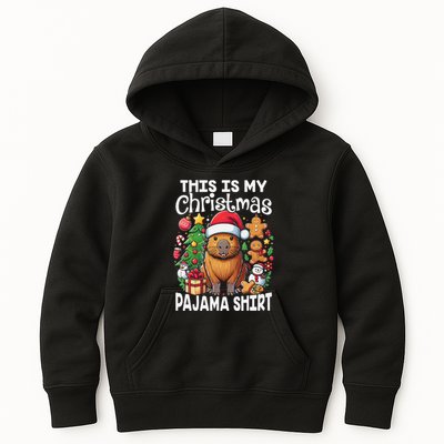This Is My Christmas Pajama Funny Capybara Xmas Pjs Kids Hoodie