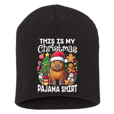 This Is My Christmas Pajama Funny Capybara Xmas Pjs Short Acrylic Beanie