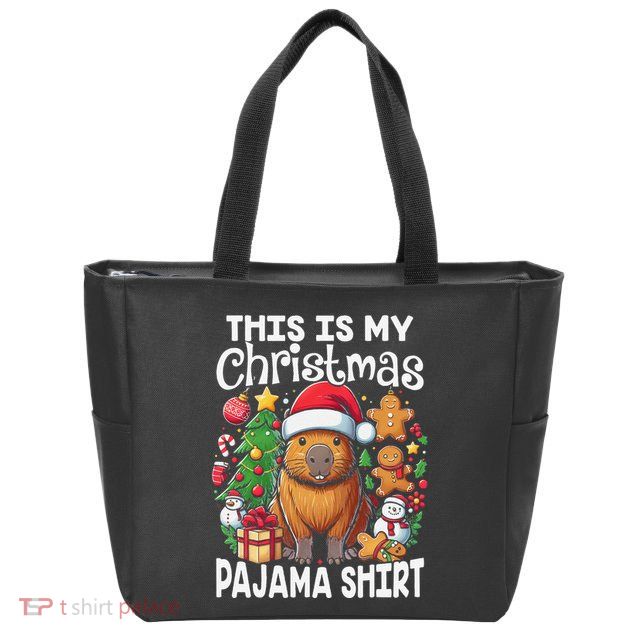 This Is My Christmas Pajama Funny Capybara Xmas Pjs Zip Tote Bag