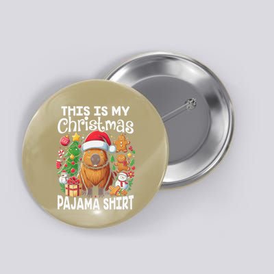 This Is My Christmas Pajama Funny Capybara Xmas Pjs Button