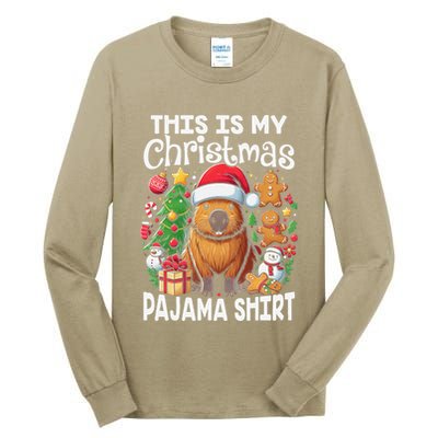 This Is My Christmas Pajama Funny Capybara Xmas Pjs Tall Long Sleeve T-Shirt