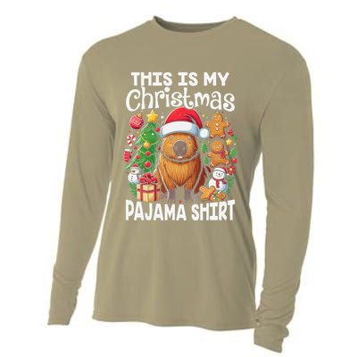 This Is My Christmas Pajama Funny Capybara Xmas Pjs Cooling Performance Long Sleeve Crew