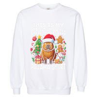 This Is My Christmas Pajama Funny Capybara Xmas Pjs Garment-Dyed Sweatshirt