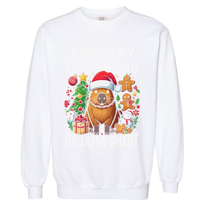 This Is My Christmas Pajama Funny Capybara Xmas Pjs Garment-Dyed Sweatshirt