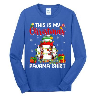 This Is My Christmas Pajama Xmas Lights Baseball Ball Lover Great Gift Tall Long Sleeve T-Shirt