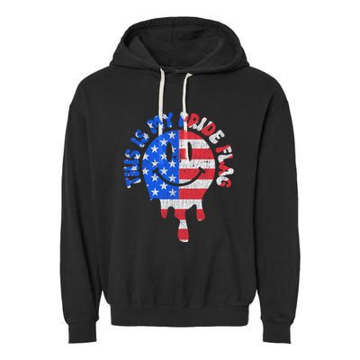 This Is My Pride Flag USA Happy Face American 4th Of July Garment-Dyed Fleece Hoodie